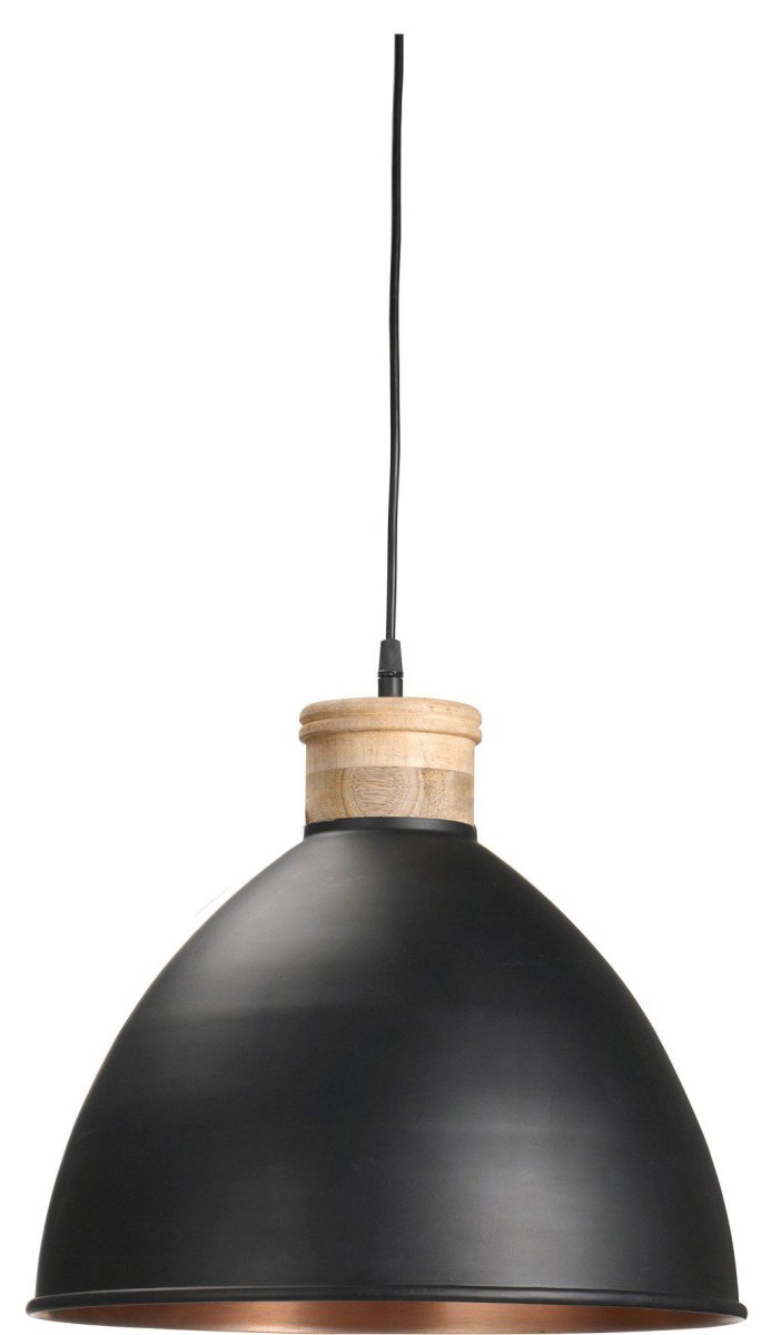 Roseville Ø42 Zwart hanglamp Van PR Home - De lamp is gemaakt van metaal met decoratieve details in een houtnerfafwerking die een warme en evenwichtige sfeer creëren.