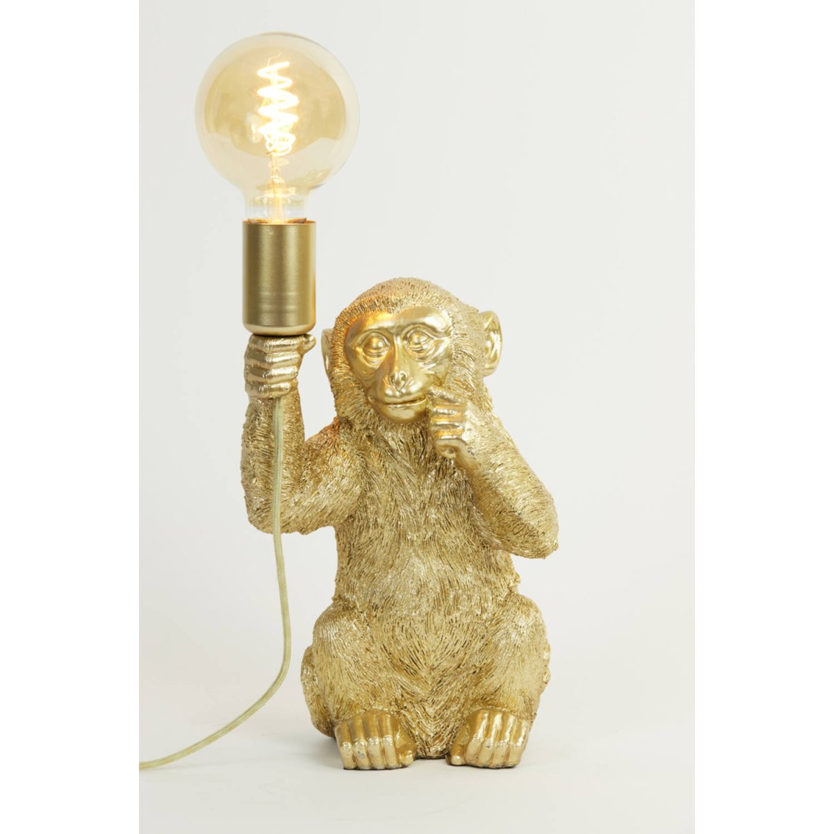 Monkey 34cm Goud tafellamp Van Light & Living - Monkey is een speelse lamp met karakter, laat hem uw huis verlichten met zijn unieke en charmante design!
