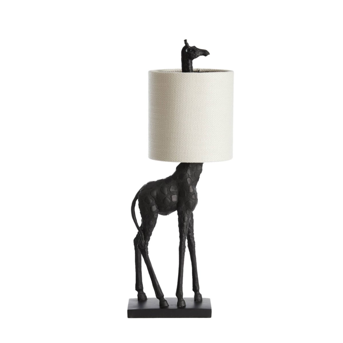 Giraffe 68cm Zwart tafellamp Van Light & Living - De zwarte giraffevoet zorgt voor een charmante toets, terwijl de crèmewitte lampenkap een zacht en aangenaam licht verspreidt.