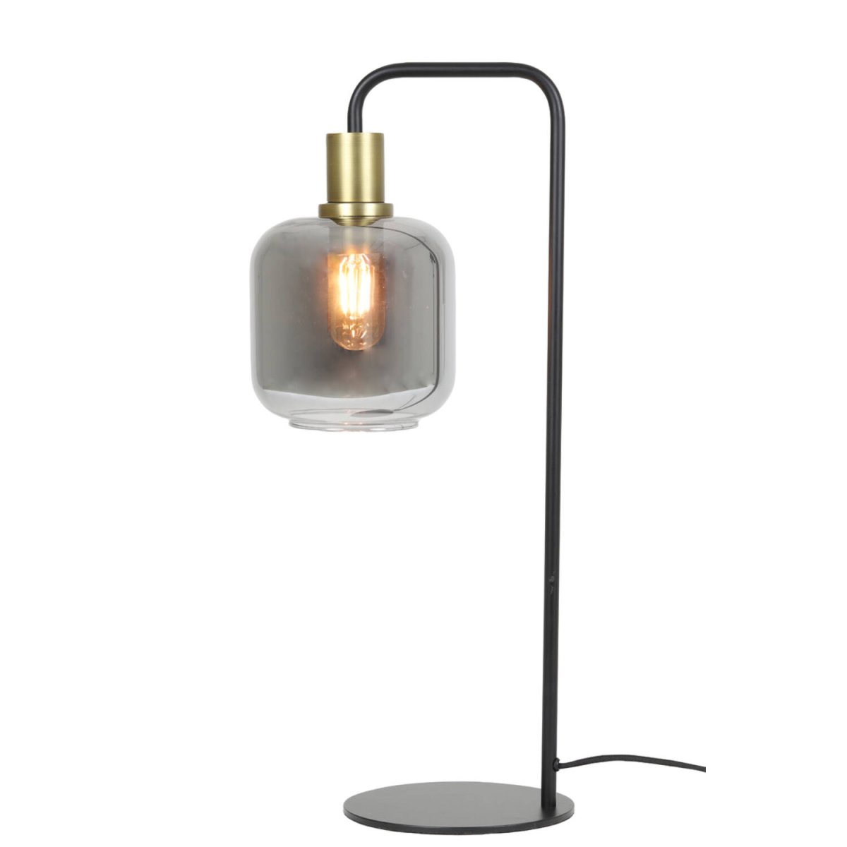 Lekar 58cm Zwart tafellamp Van Light & Living - Het getinte glas zorgt voor een zachte en warme lichtverdeling, perfect voor een stijlvol en elegant interieur.