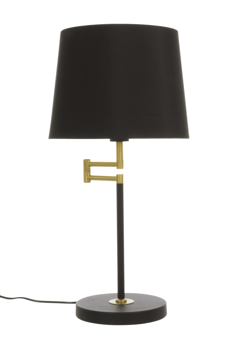 Birka 60cm Zwart tafellamp Van Aneta Lighting - Birka tafellamp in zwart gelakt metaal en messing details op de voet.