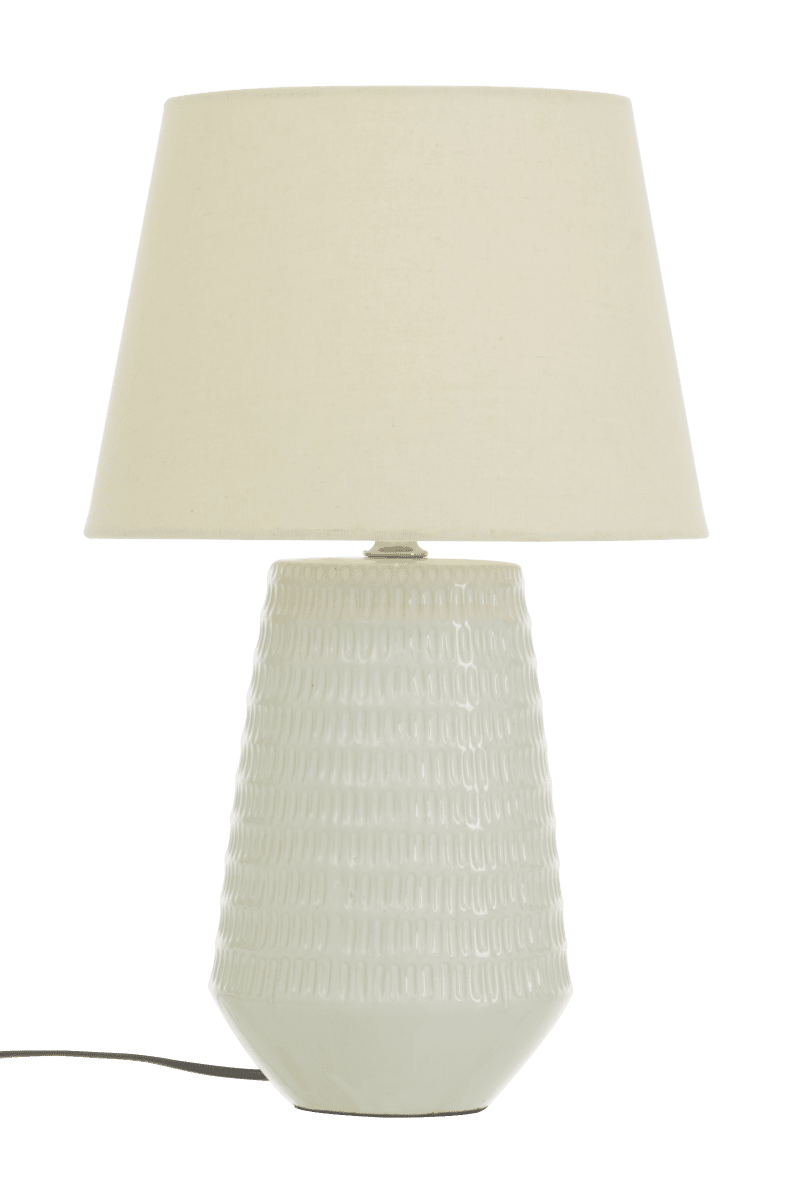 Mona 45cm Wit tafellamp Van Aneta Lighting - De Mona tafellamp is een stijlvolle en tijdloze lamp met een witte keramische voet en een bijpassende witte textielen kap.