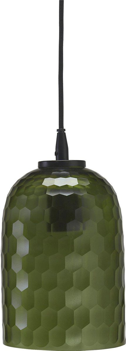 Gabby Ø15 Groente raamlamp Van PR Home - De diepgroene kleur in combinatie met het golvende patroon zorgt voor een prachtig lichtspel in de kamer.