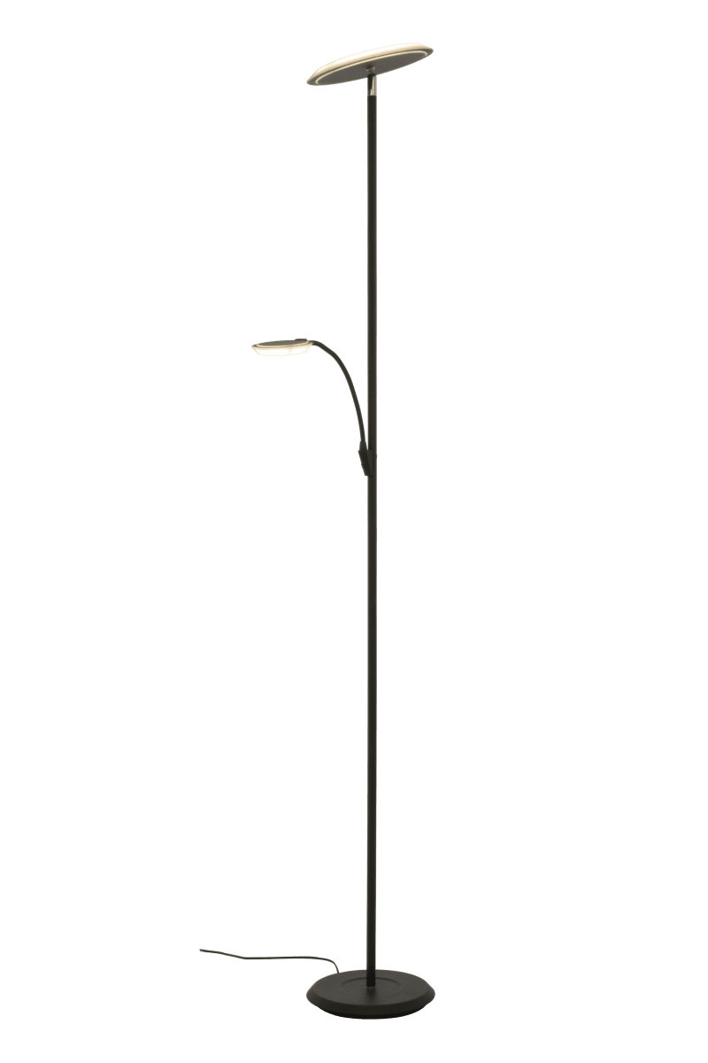 Stockholm Zwart vloerlamp Van Aneta Lighting - STOCKHOLM in zwart metaal, met verstelbare uplight en leesarm.