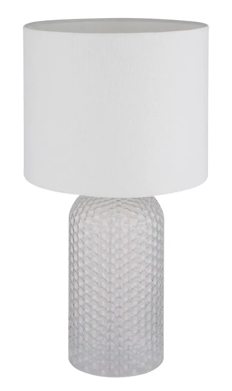 Sofia 50cm Wit tafellamp Van Globo Lighting - Bordslampan Sofia imponerar med sin eleganta kombination av en texturerad glaskropp och en cylindrisk textilsk&auml;rm.