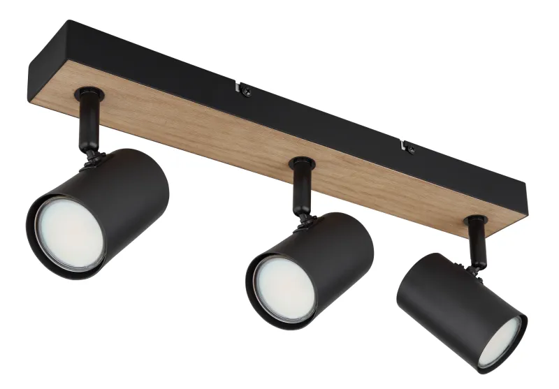 Robby 3 Natuur spot Van Globo Lighting - Robby &auml;r en&nbsp;stilren&nbsp;takspotlight som imponerar med sin eleganta design i mattsvart metall och MDF i tr&auml;-look.