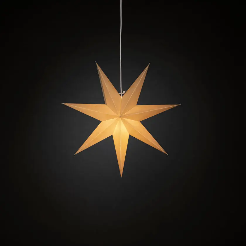 Papieren Ster Ø60 Beige Van Konstsmide - Ideaal om in het raam te hangen of tegen een mooie muur &ndash; een tijdloze decoratie die elke kamer met haar eenvoudige elegantie verfraait.