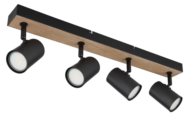 Robby 4 Natuur spot Van Globo Lighting - Robby &auml;r en&nbsp;stilren&nbsp;takspotlight som imponerar med sin eleganta design i mattsvart metall och MDF i tr&auml;-look.
