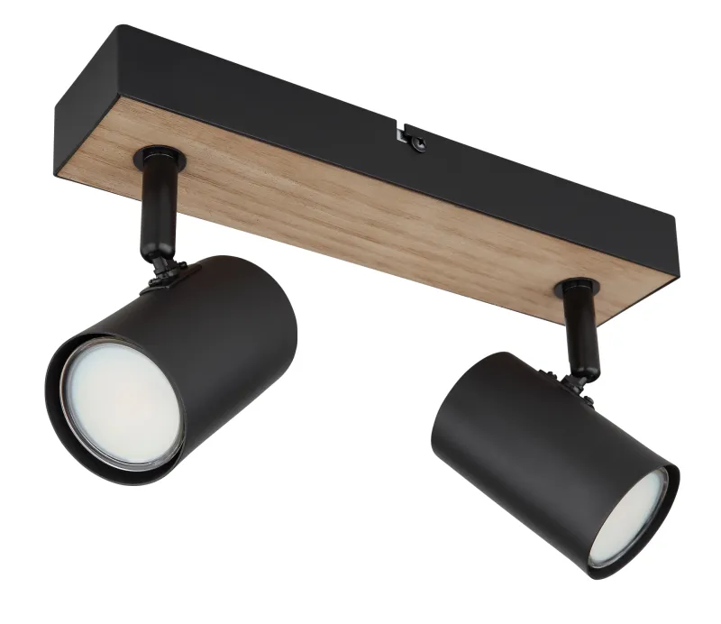 Robby 2 Natuur spot Van Globo Lighting - Robby &auml;r en&nbsp;stilren&nbsp;takspotlight som imponerar med sin eleganta design i mattsvart metall och MDF i tr&auml;-look.