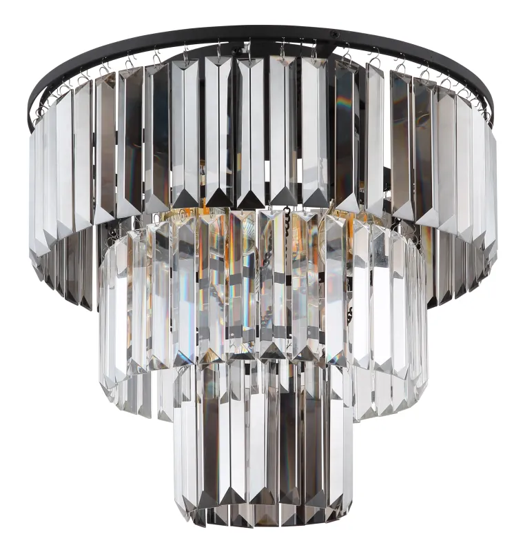 Naxis Ø40 Rookkleurig plafondlamp Van Globo Lighting - Naxis &auml;r en vacker plafond tillverkad av mattsvart metall och &auml;r smyckad med kristaller i r&ouml;kf&auml;rgat och klart glas.