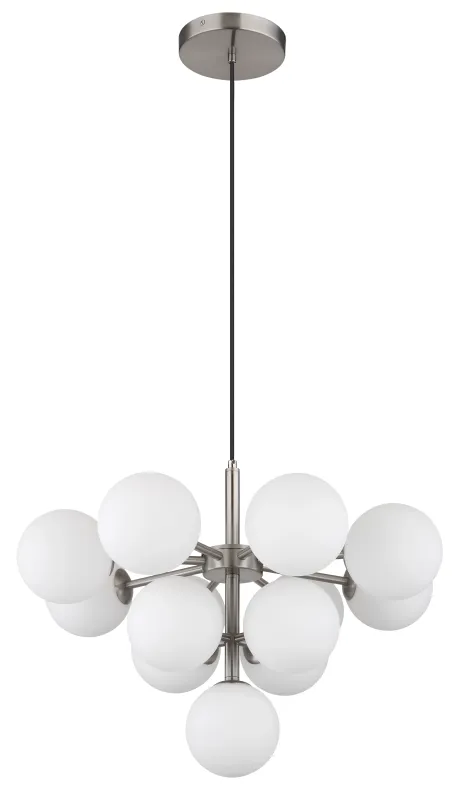 Grappy Ø56 Nikkel hanglamp Van Globo Lighting - Grappy taklampa blir en stilfull och lyxig detalj i varje rum med sin glamor&ouml;sa design och de 13st opalf&auml;rgade&nbsp;glaskulorna.