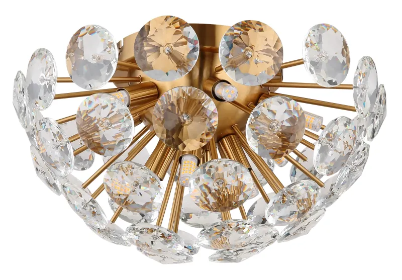 Virina Ø40 Goud plafondlamp Van Globo Lighting - Dess eleganta design kombinerar en gyllene metallkropp med en sk&auml;rm av klara kristaller, vilket ger en lyxig och sofistikerad k&auml;nsla till ditt hem.