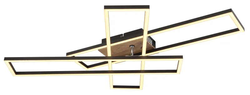 Dakari 100cm Zwart plafondlamp Van Globo Lighting - Lampan &auml;r tillverkad av mattsvart metall i kombination med en m&ouml;rk MDF-tr&auml;look, vilket ger den en exklusiv och sofistikerad k&auml;nsla.