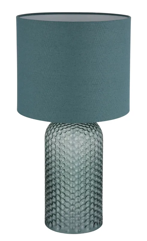 Sofia 50cm Groente tafellamp Van Globo Lighting - Bordslampan Sofia imponerar med sin eleganta kombination av en texturerad glaskropp och en cylindrisk textilsk&auml;rm i lyxig gr&ouml;n ton.