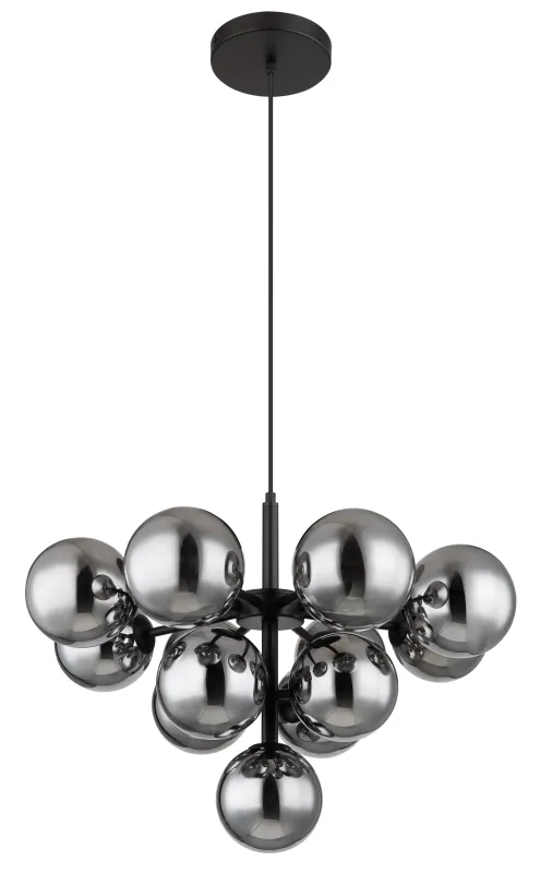 Grappy Ø56 Rookkleurig hanglamp Van Globo Lighting - Grappy taklampa blir en stilfull och lyxig detalj i varje rum med sin glamor&ouml;sa design och de 13st r&ouml;kf&auml;rgade glaskulorna.