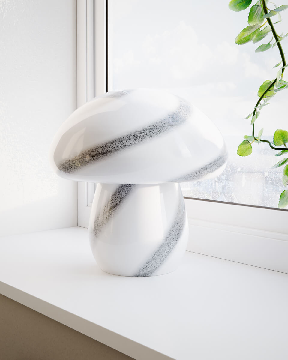 Mira Mushroom 30cm Wit/zwart tafellamp Van By Rydéns - De lamp is niet alleen een functionele lichtbron, maar ook een artistiek detail dat uw interieur accentueert met zijn op de natuur ge&iuml;nspireerde ontwerp en handgemaakte kwaliteit.