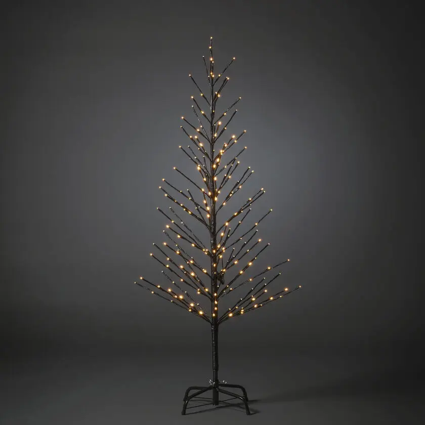 Zwart Hout 150cm Zwart Van Konstsmide - Een elegante, zwarte decoratieve boom die de winter verlicht met 240 warme, amberkleurige LED-lampjes met een vast en vuurvliegeffect.