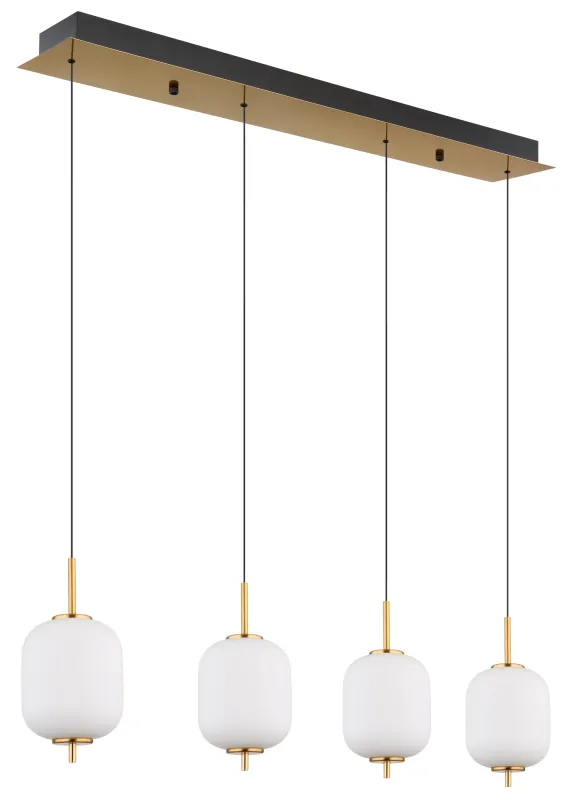 Ewald 95cm Messing hanglamp Van Globo Lighting - &nbsp;Lampan &auml;r tillverkad av en exklusiv kombination av m&auml;ssing, mattsvart metall och opalglas, vilket ger en sofistikerad och harmonisk k&auml;nsla.