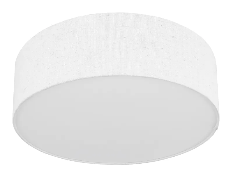 Ava Ø44 Wit plafondlamp Van Globo Lighting - Den vackra sk&auml;rmen kl&auml;dd i vackert sandf&auml;rgat textil, vilket g&ouml;r lampan l&auml;tt att kombinera med olika inredningsstilar.