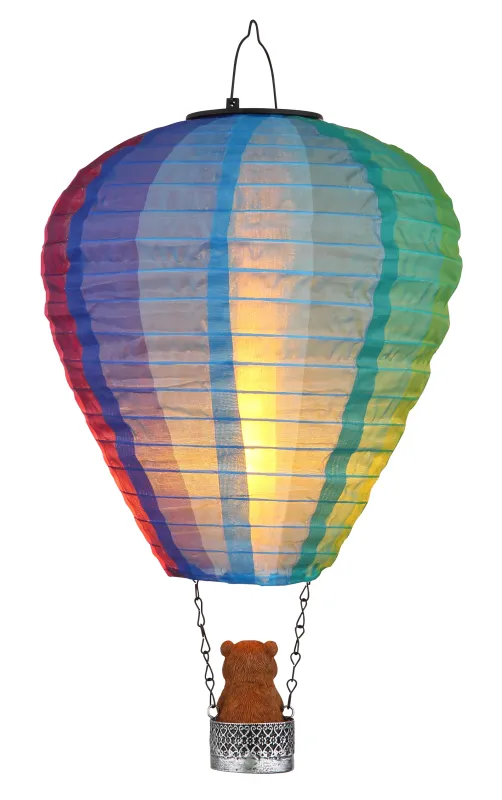 Balloon Veelkleurig solarlamp Van Globo Lighting - Skapa en lekfull k&auml;nsla i tr&auml;dg&aring;rden med Balloon, en solcellsdriven dekoration inspirerad av en luftballong med en bj&ouml;rn i korgen.