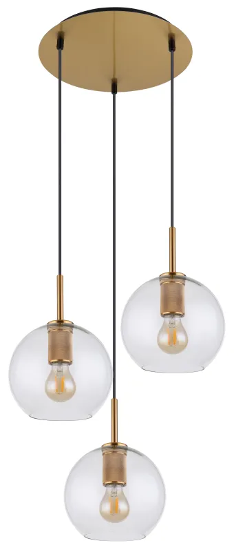 Adara Ø47 Goud hanglamp Van Globo Lighting - De tre glasgloberna h&auml;nger i justerbara rep och kan anpassas i h&ouml;jd upp till 1,2 meter, vilket ger flexibilitet i belysningen.