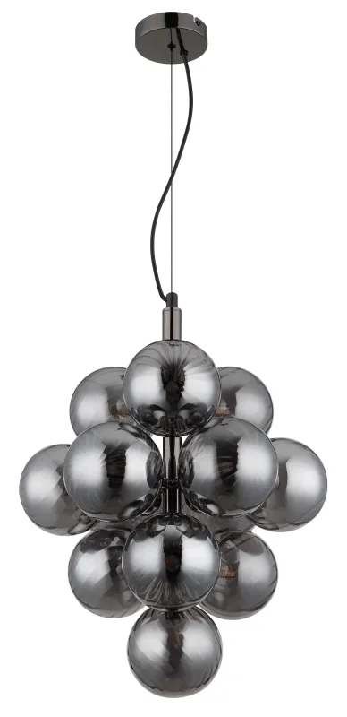Conor Ø40 Rookkleurig hanglamp Van Globo Lighting - Den har 13st dekorativa r&ouml;kf&auml;rgade glaskupor som alla omfamnar en ljusk&auml;lla vilket skapar en fin och harmonisk ljusspridning i rummet.
