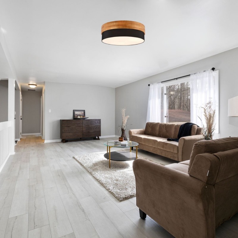 Seasons Ø50 Zwart plafondlamp Van Trio Lighting - De Seasons plafondlamp combineert eenvoudige vormen met natuurlijke materialen en creëert een harmonieuze en uitnodigende sfeer.