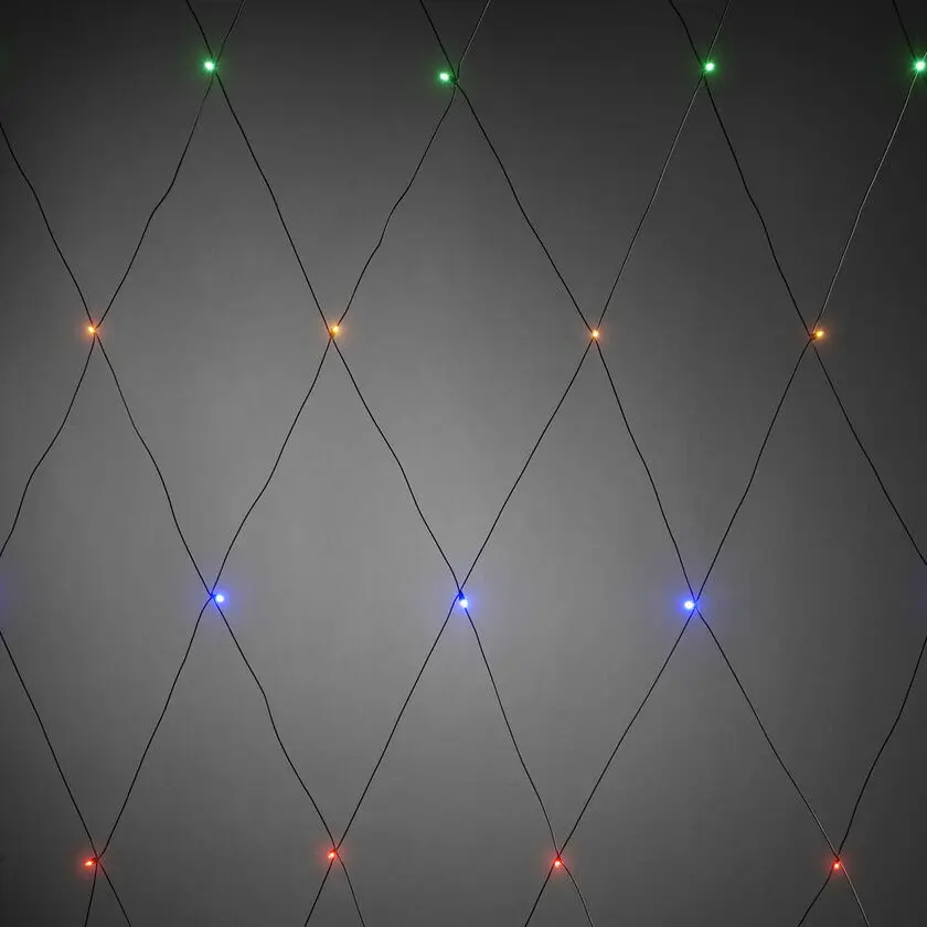 Lichtnet multi-colour 1,5m Veelkleurig Van Konstsmide - Feestelijke lamp met 64 kleurrijke LED-lampjes &ndash; Ideaal voor het decoreren van struiken, hekken of muren.