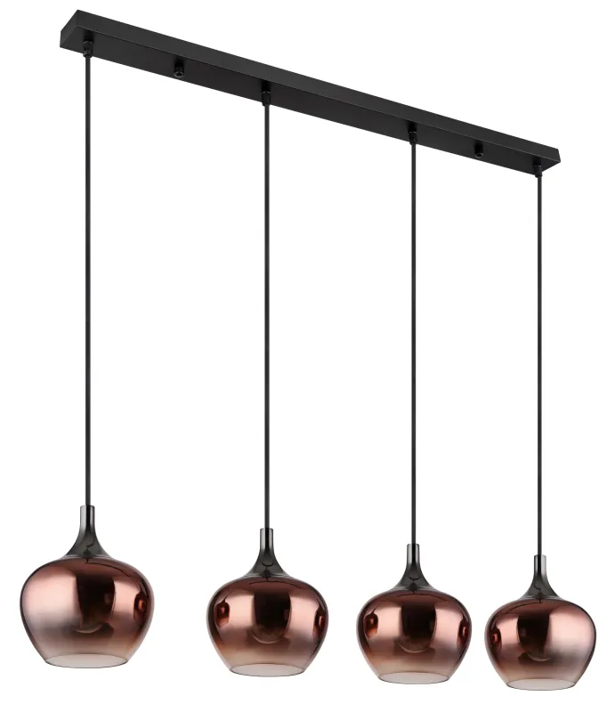 Maxy 100cm Koper hanglamp Van Globo Lighting - Den mattsvarta och krompl&auml;terade metallstommen ger lampan en modern och sofistikerad look, medan de kopparf&auml;rgade glaskuporna med en klar och tonad gradient skapar en unik ljusupplevelse.
