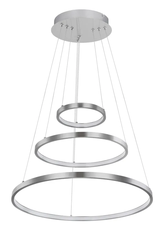 Ralph Ø50 Nikkel hanglamp Van Globo Lighting - Designad med tre ringar och en h&ouml;jd p&aring; 120 cm, ger den ett unikt och stilrent uttryck.