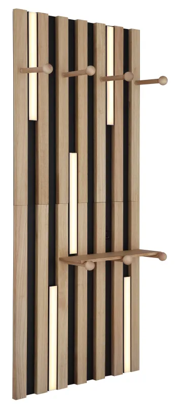 Duane 110cm Natuur wandlamp Van Globo Lighting - Den rektangul&auml;ra formen i matt svart metall och brunt tr&auml; ger en elegant och tidl&ouml;s look, medan den vita plastsk&auml;rmen sprider ljuset j&auml;mnt och skapar en behaglig atmosf&auml;r.