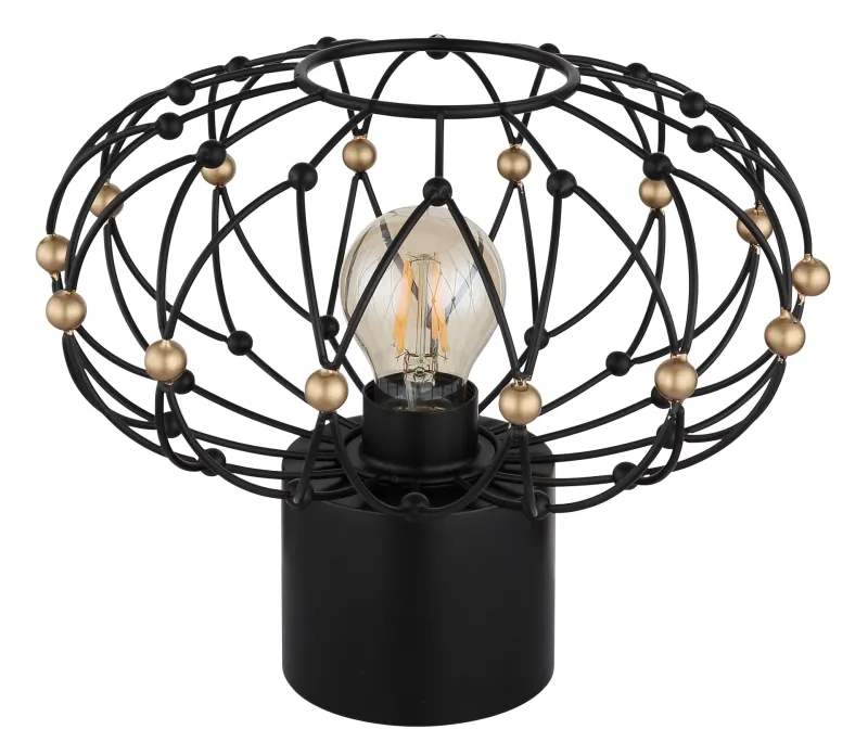 Greys 25cm Zwart tafellamp Van Globo Lighting - Den runda metallsk&auml;rmen i mattsvart med dekorativa guldf&auml;rgade detaljer ger lampan ett sofistikerat uttryck och blir ett stilfullt inslag i hemmet.