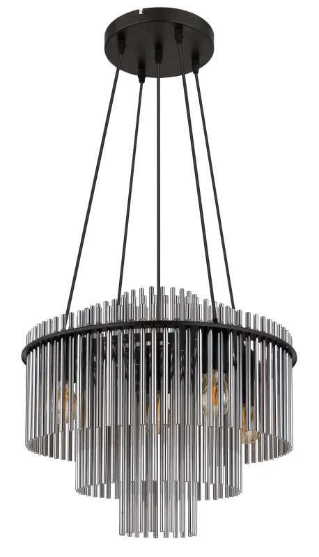 Gorley Ø50 Rookkleurig hanglamp Van Globo Lighting - Med sin runda form och sk&auml;rm av r&ouml;kf&auml;rgade glasstavar skapar den en sofistikerad ljusbild och en st&auml;mningsfull atmosf&auml;r.