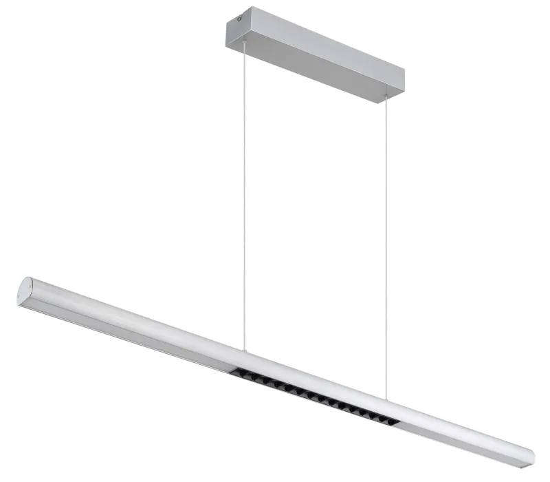Cody 120cm Staal hanglamp Van Globo Lighting - Lampan &auml;r tillverkad av borstat aluminium som ger ett elegant och tidl&ouml;st uttryck som smidigt sm&auml;lter in i olika inredningsstilar, perfekt f&ouml;r stora matbord eller k&ouml;ks&ouml;ar.