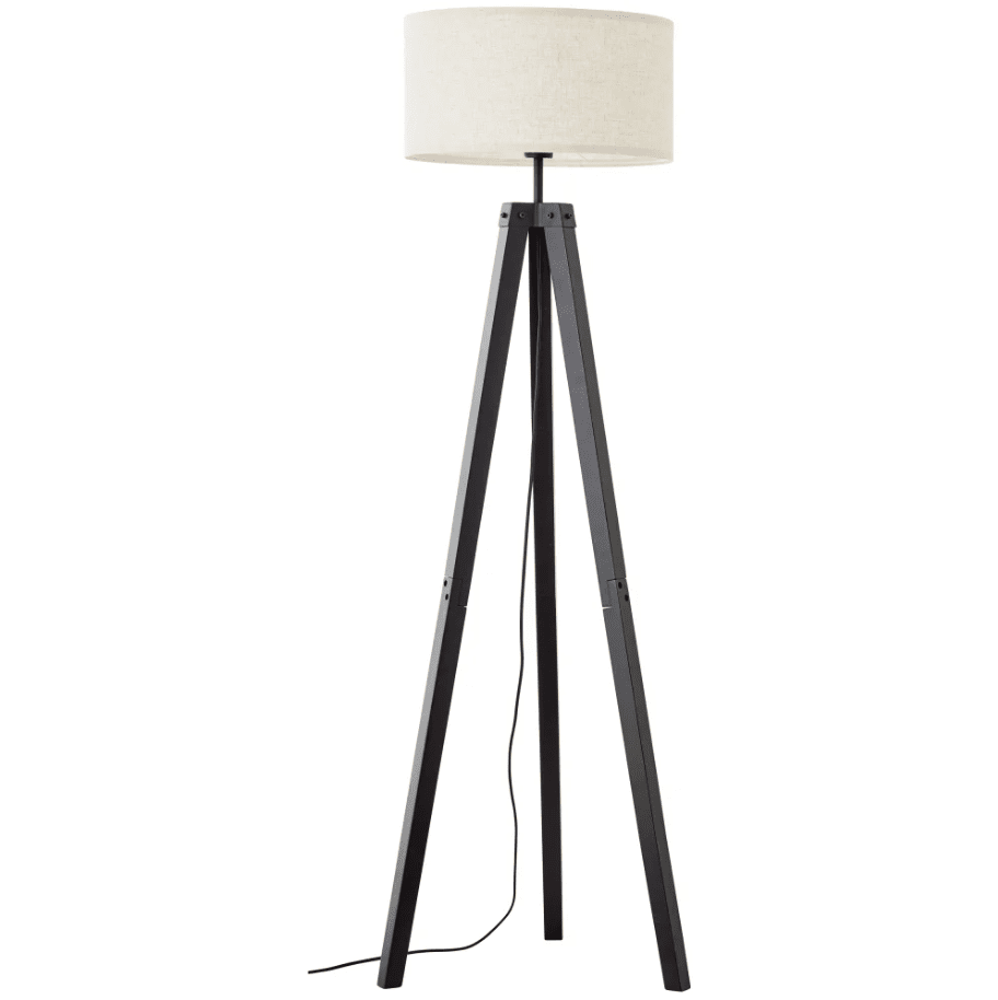 Holbrook Zwart vloerlamp Van Brilliant - De zwarte houten poten in combinatie met de beige textielen lampenkap zorgen voor een warme sfeer.