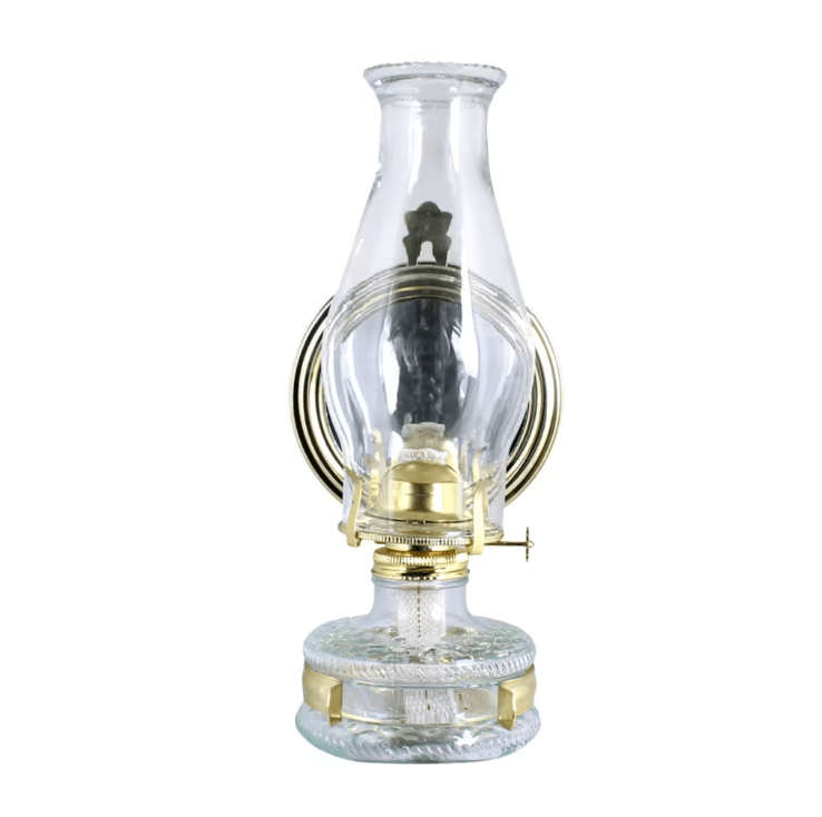 Kerosene wall lamp with mirror Transparant Van Strömshaga - Mooie petroleumlamp van glas voor aan de wand.