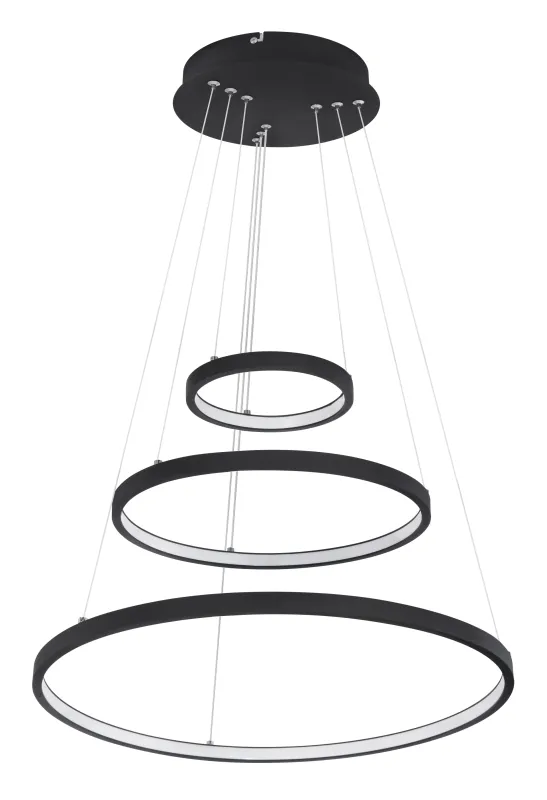 Ralph Ø50 Zwart hanglamp Van Globo Lighting - Designad med tre ringar och en h&ouml;jd p&aring; 120 cm, ger den ett unikt och stilrent uttryck.