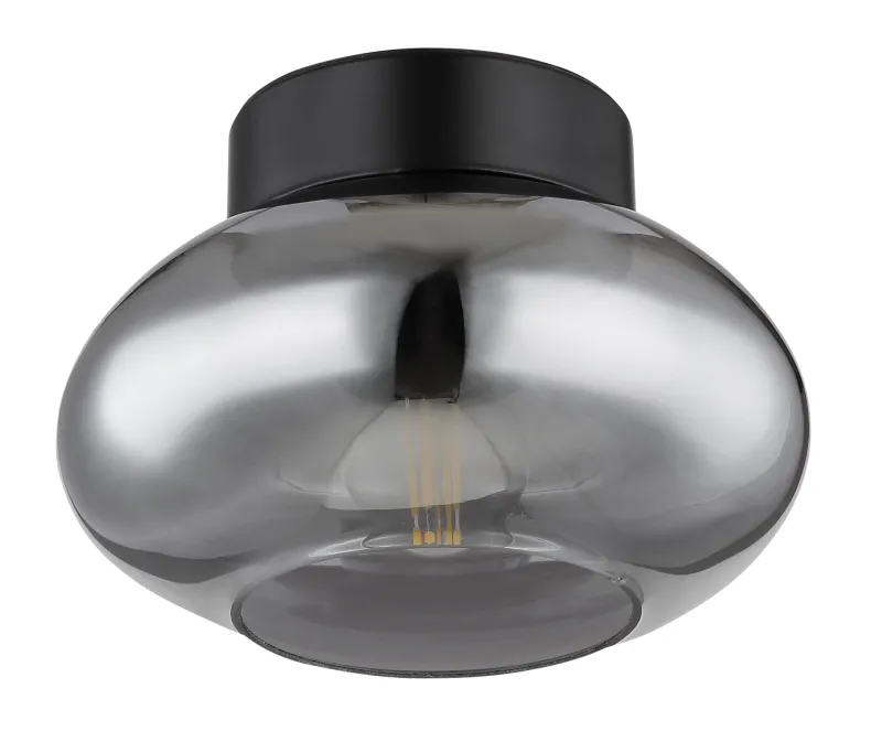 Shaun Ø18 Rookkleurig plafondlamp Van Globo Lighting - Lampan &auml;r tillverkad av mattsvart metall och &auml;r smyckad med en oval sk&auml;rm i r&ouml;kf&auml;rgat glas.