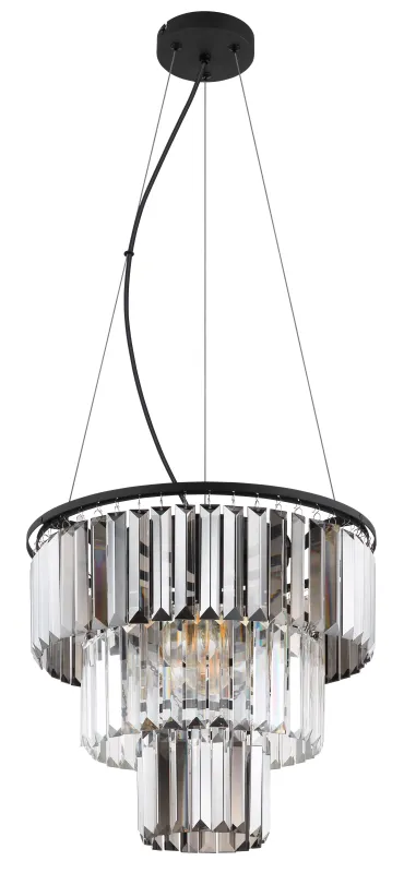 Naxis Ø40 Rookkleurig hanglamp Van Globo Lighting - Naxis &auml;r en vacker takpendel tillverkad av mattsvart metall och &auml;r smyckad med kristaller i r&ouml;kf&auml;rgat och klart glas.