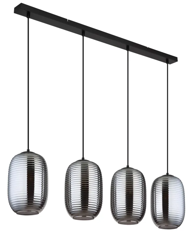 Jefrey 110cm Rookkleurig hanglamp Van Globo Lighting - Denna eleganta taklampa har en avl&aring;ng form och &auml;r utrustad med fyra rundade kupor i r&ouml;kf&auml;rgat glas.