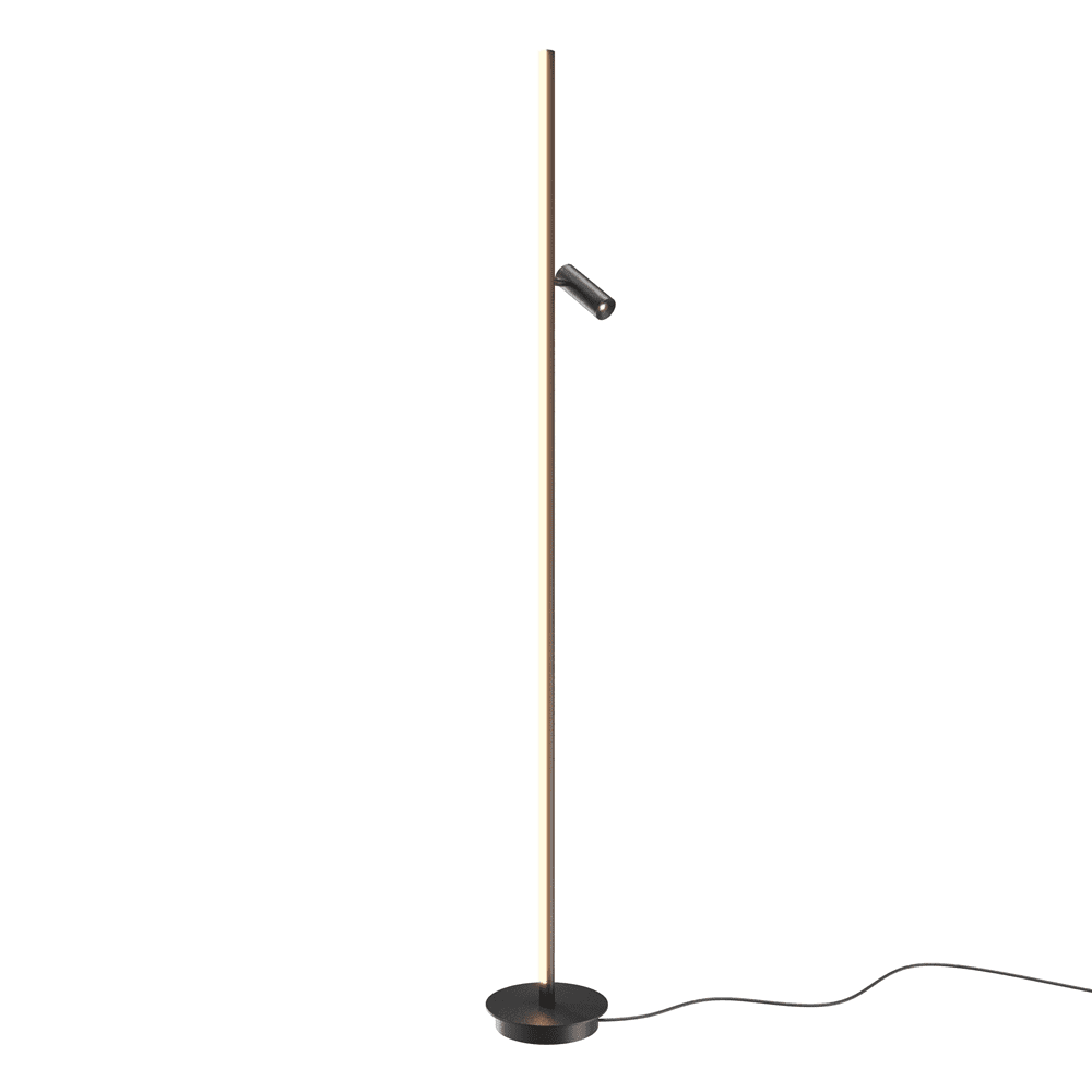 Thin Zwart vloerlamp Van Maytoni - Over de gehele lengte van de lamp loopt een discrete ledstrip, die zacht, algemeen licht in de kamer verspreidt en een warme sfeer cre&euml;ert.
