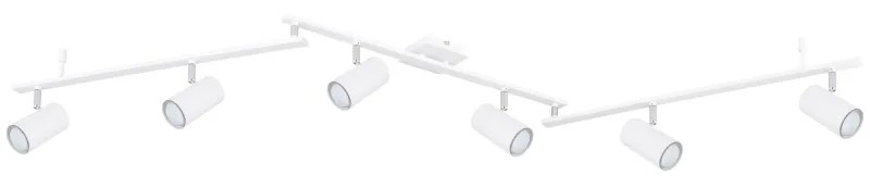 Robby 6 Wit spot Van Globo Lighting - Den best&aring;r av tre metallst&auml;nger, var och en utrustad med tv&aring; vridbara GU10-socklar med metallfinish.