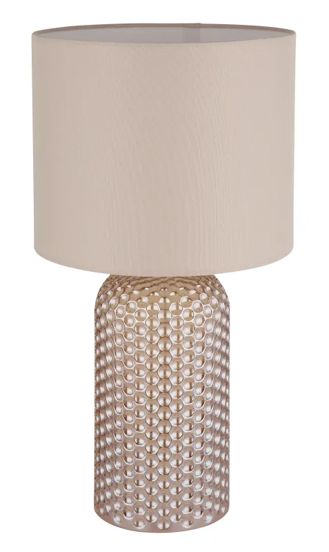 Sofia 50cm Champagne tafellamp Van Globo Lighting - Bordslampan Sofia imponerar med sin eleganta kombination av en texturerad glaskropp och en cylindrisk textilsk&auml;rm i lyxig champagneton.