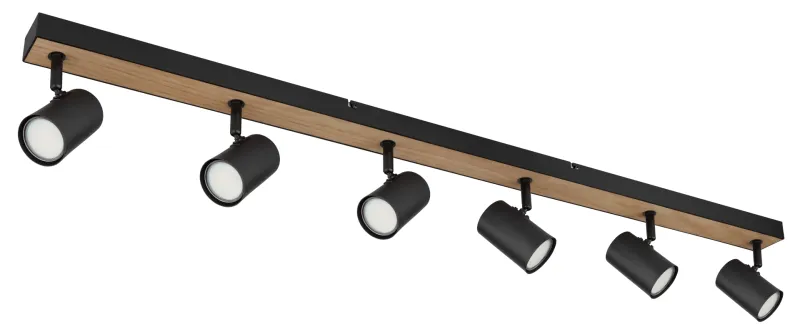 Robby 6 Natuur spot Van Globo Lighting - Robby &auml;r en&nbsp;stilren&nbsp;takspotlight som imponerar med sin eleganta design i mattsvart metall och MDF i tr&auml;-look.