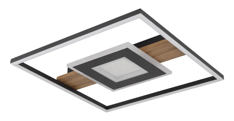 Pikara 38cm Hout plafondlamp Van Globo Lighting - Lampan &auml;r tillverkad i en stilfull kombination av metall i tr&auml;look och en mattsvart finish, vilket ger den en modern men samtidigt naturlig k&auml;nsla.