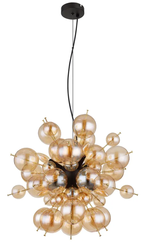 Udo Ø55 Amber hanglamp Van Globo Lighting - Lampans sk&auml;rm best&aring;r av vackra glasklot i en varm b&auml;rnstensf&auml;rg, vilket skapar en mjuk och inbjudande ljusst&auml;mning med ett bl&auml;ndfritt, harmoniskt sken.