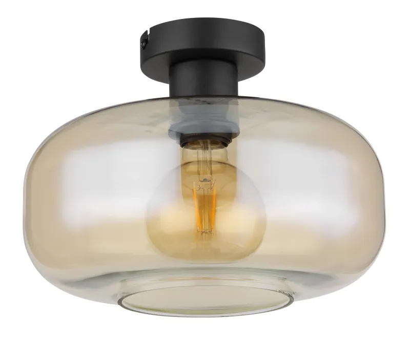 Giuseppe Ø28 Amber plafondlamp Van Globo Lighting - Lampan &auml;r tillverkad av mattsvart metall och &auml;r smyckad med en vackert formad glaskupa i amberf&auml;rgat glas.