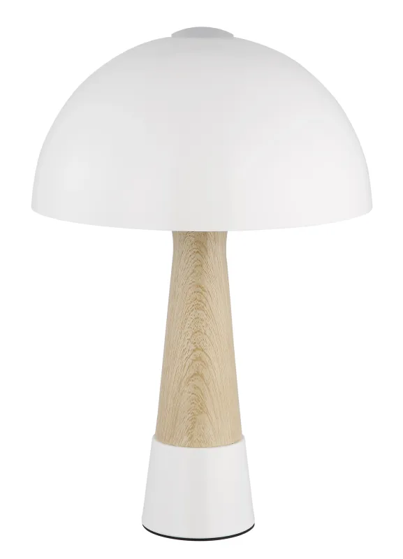 Paulin 36cm Zand tafellamp Van Globo Lighting - Den runda kroppen i matt sandf&auml;rgad metall med tr&auml;look ger ett stilfullt och naturligt uttryck samtidigt som den &auml;r h&aring;llbar och l&auml;tt att reng&ouml;ra.