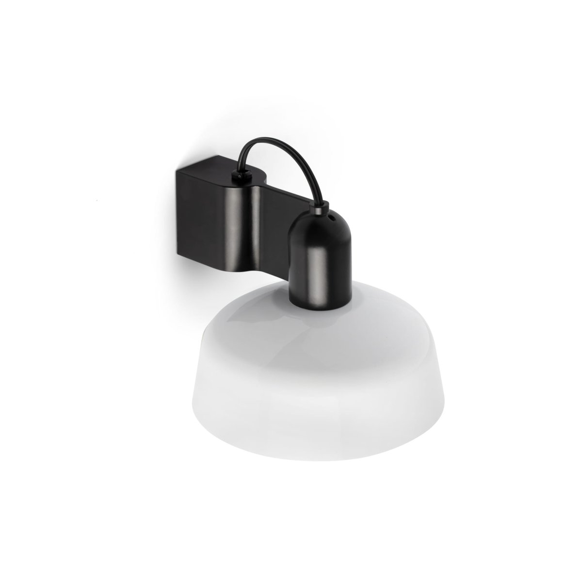 Tatawin Ø18 Wit wandlamp Van Faro Barcelona - Tatawin is een wandlamp met een zwarte structuur en een witte metalen kap die gericht licht geeft.