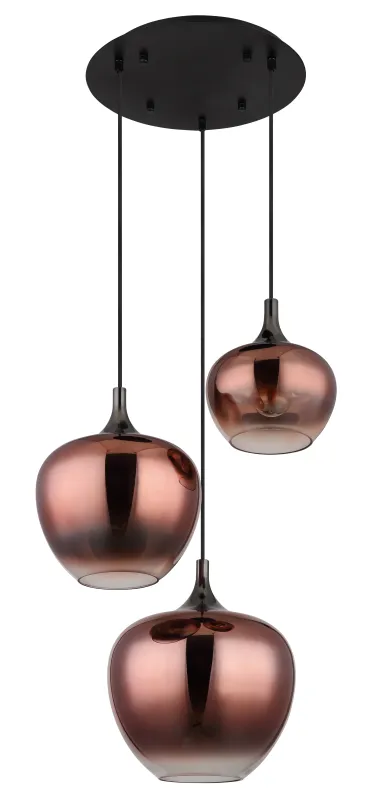 Maxy Ø48 Koper hanglamp Van Globo Lighting - Den mattsvarta och krompl&auml;terade metallstommen ger lampan en modern och sofistikerad look, medan de kopparf&auml;rgade glaskuporna med en klar och tonad gradient skapar en unik ljusupplevelse.